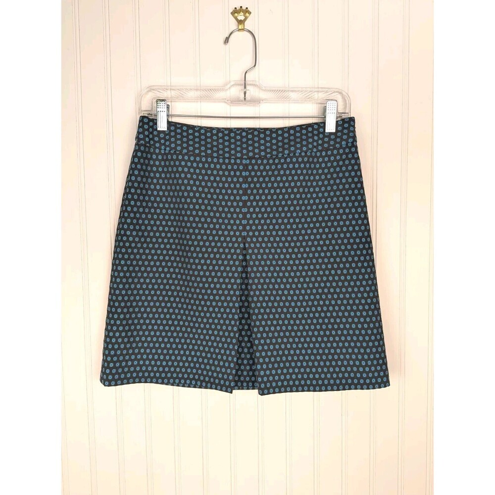 Ann‎ Taylor Loft Womens Geometric Print Black Teal Mini Skirt Above Knee Size 4P